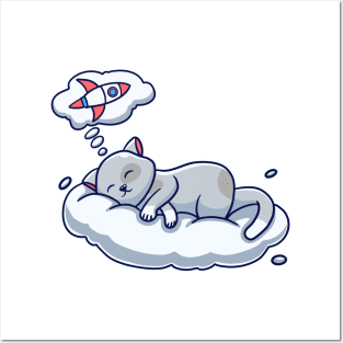 Cat Sleeping On The Cloud Posters and Art